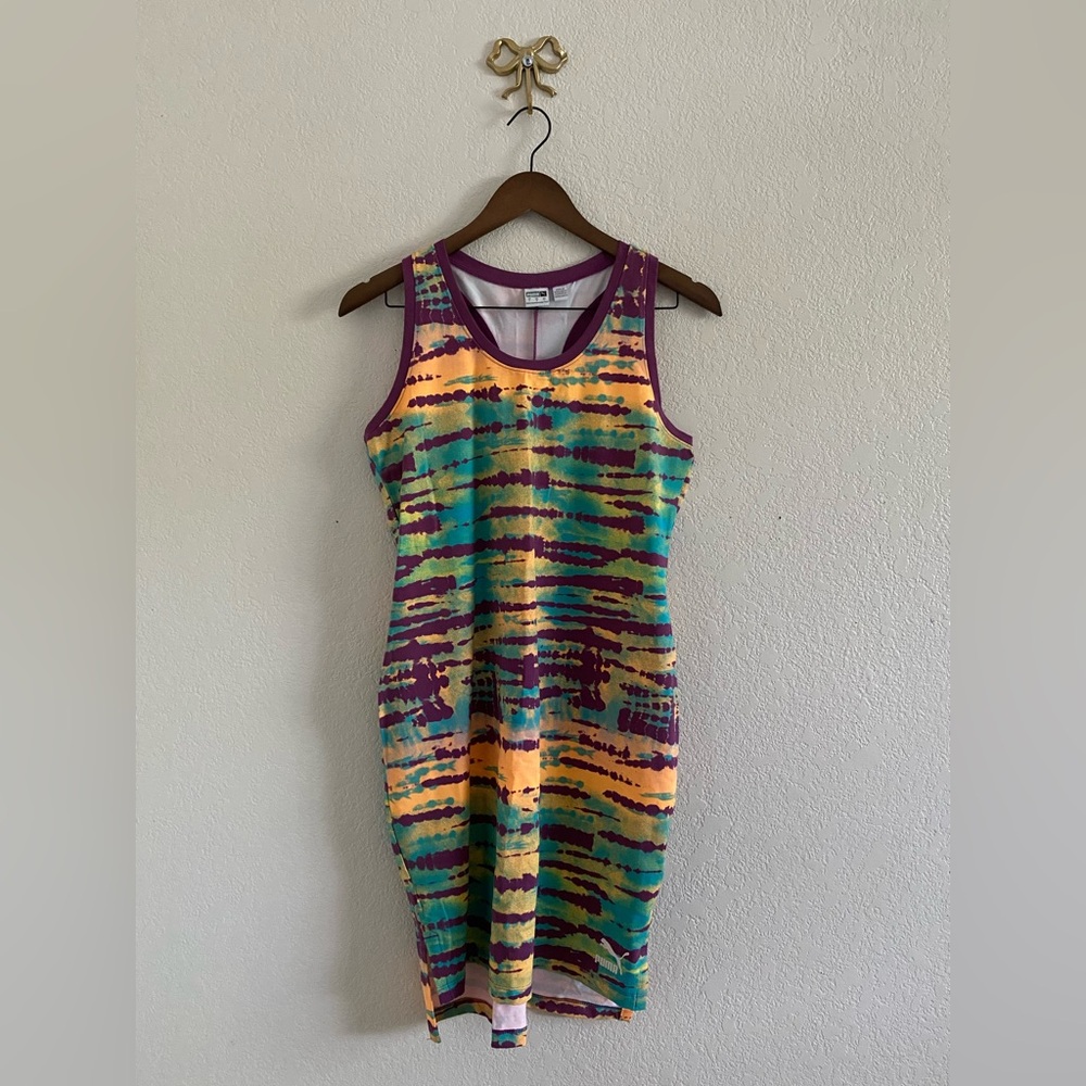 Puma Womens Tie Dye Tank Dress Byzantium Orange / Purple / Teal Size Large